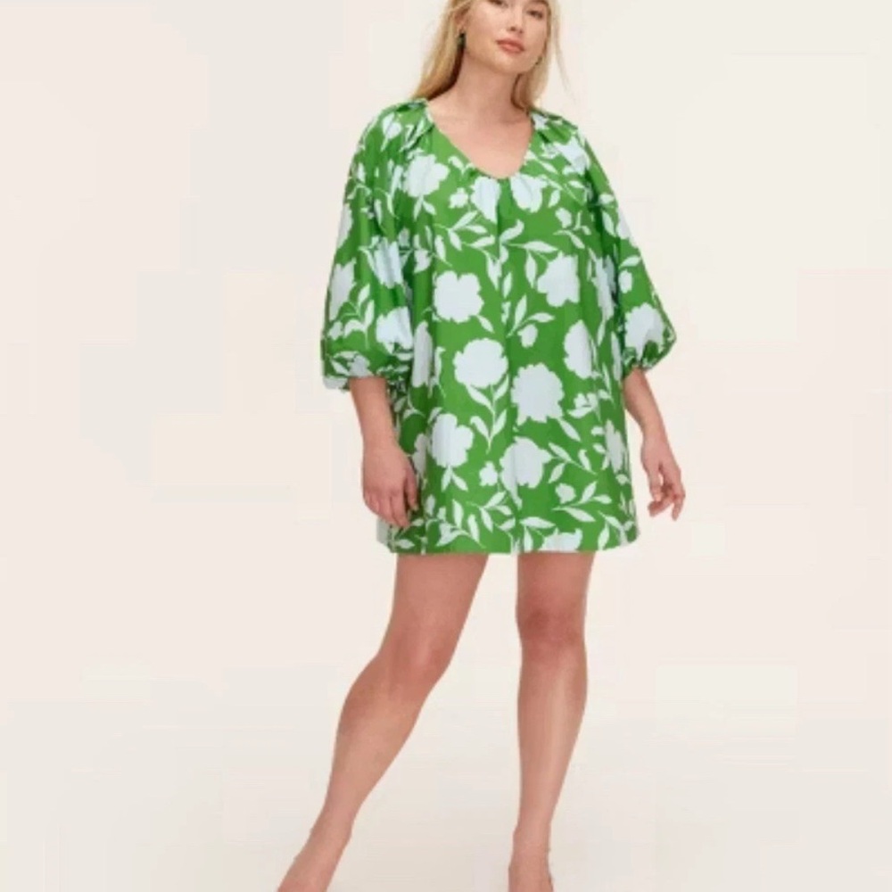 KATE SPADE TARGET Classic Rose Poplin Long Sleeve Mini Dress Green Blue Medium